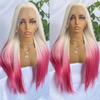 Ombre Pink Synthetic Lace Front Wig Colored Platinum Roots 13x4 Long Straight Hair Natural Hairline Glueless Wigs For Women