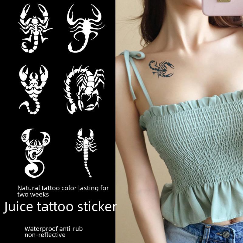 Long-Lasting Scorpion & Flower Herbal Tattoo Stickers - Realistic, Semi-Permanent Clavicle & Arm Design for Men and Women, Waterproof.