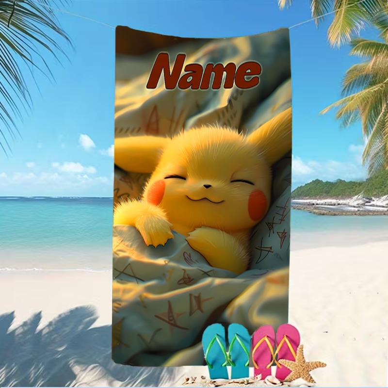 Customizable personalized beach towels Pokémon Pikachu themed designs.Suitable for the beach, yoga, sports;ideal as beach accessories