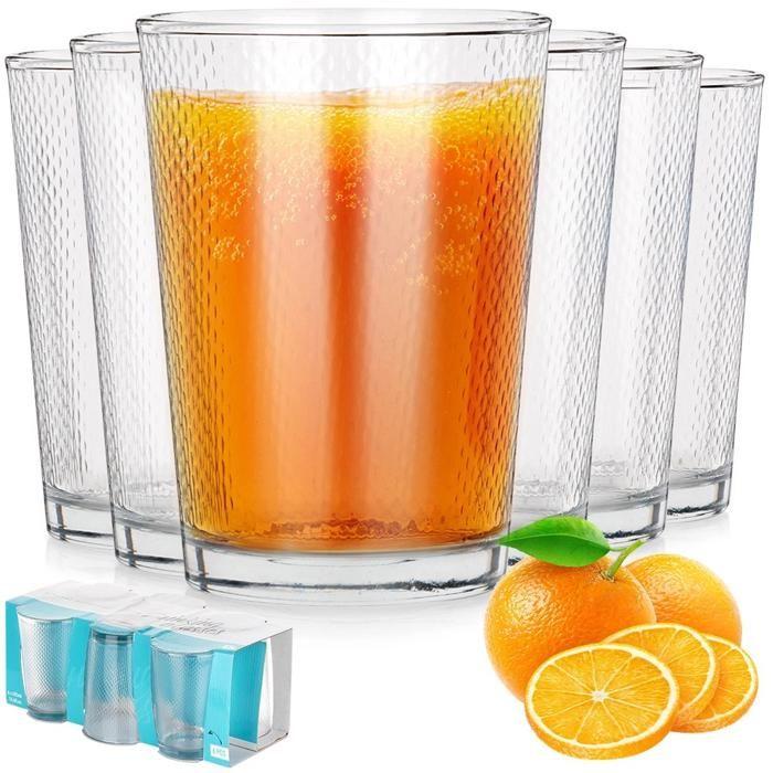 Verres à boisson - Excellent Houseware - 425 ml - Lot de 6 - Verre épais transparent - Design classique