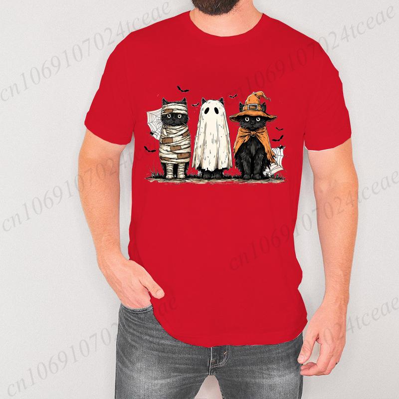 Mens TShirts Black Cat Pumpkin Print TShirt Funny Retro Halloween Graphic Tees for Men Women Clothes Tops Short Sleeve Shirts