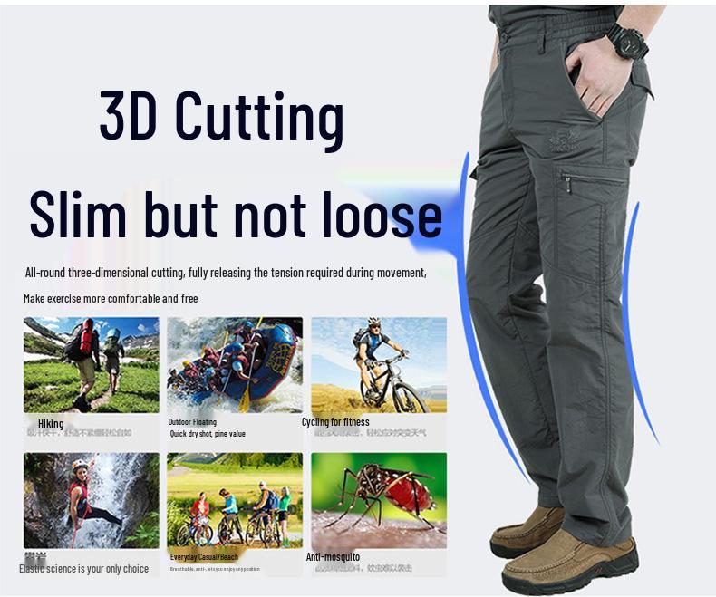 [Manufacturer] Men's Quick-Dry Multi-Pocket Cargo Trousers - Lightweight, Loose Fit for Outdoor and Tactical Use, Size 105