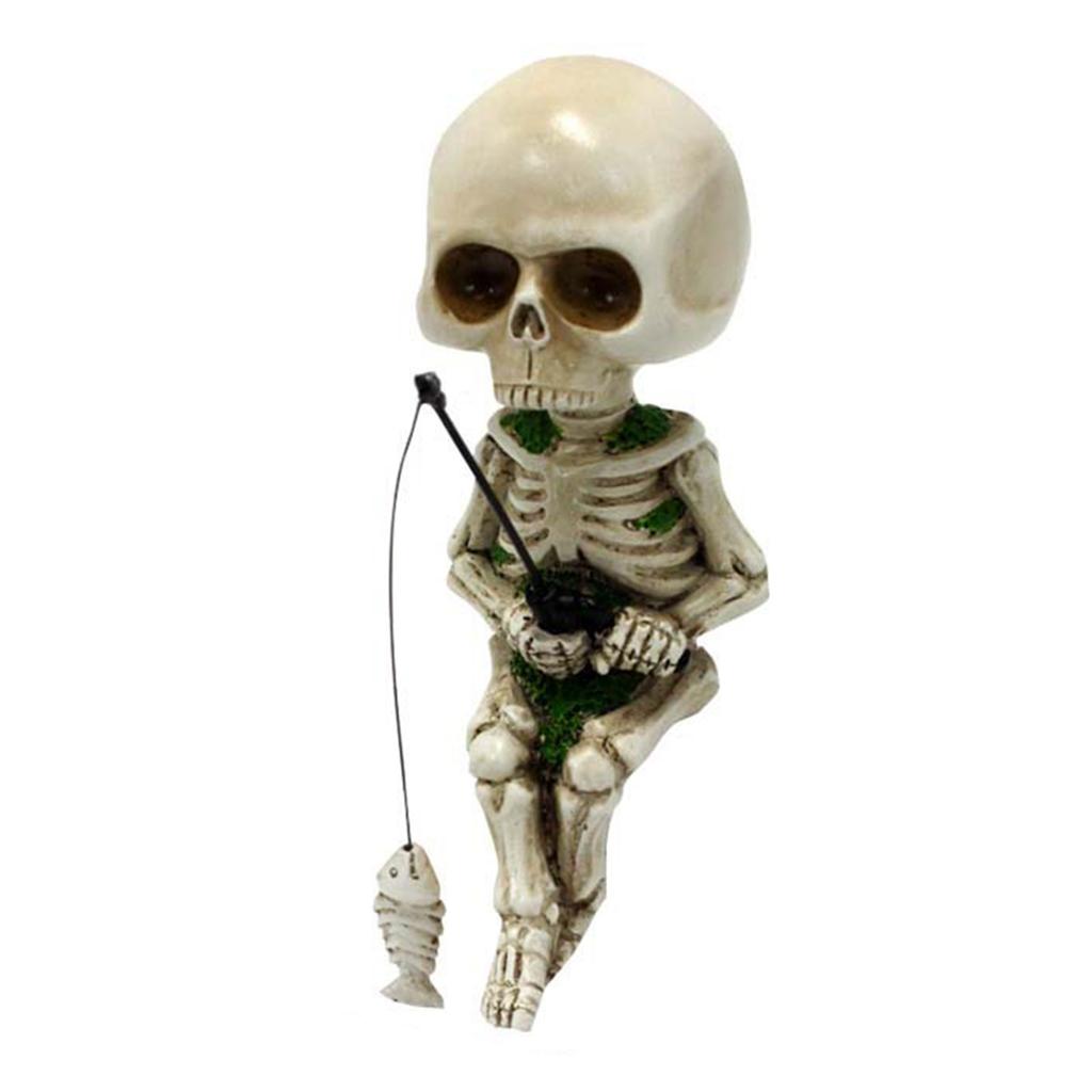 Skeleton Fishing Figurine Resin Halloween Ornaments  Landscape Garden Yard Pond Decorations Crafts Fisher Sculpture Gifts