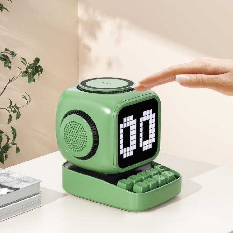 Wireless Charging Speaker 10W Premium Sound Magnetics Alignment Rotating LED Display With Clock And Snooze Alarms