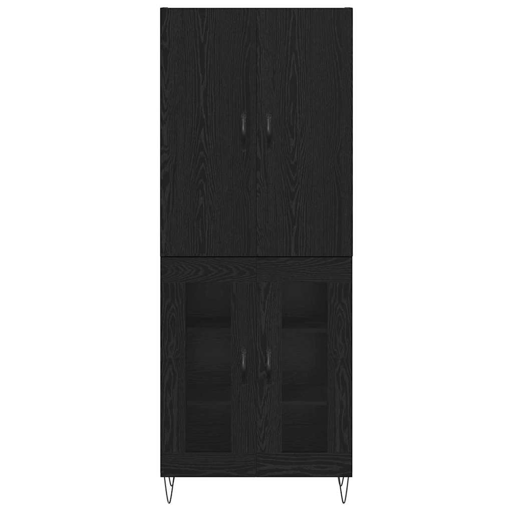 Highboard Set 2 pcs Black Oak Effect Engineered Wood and Glass