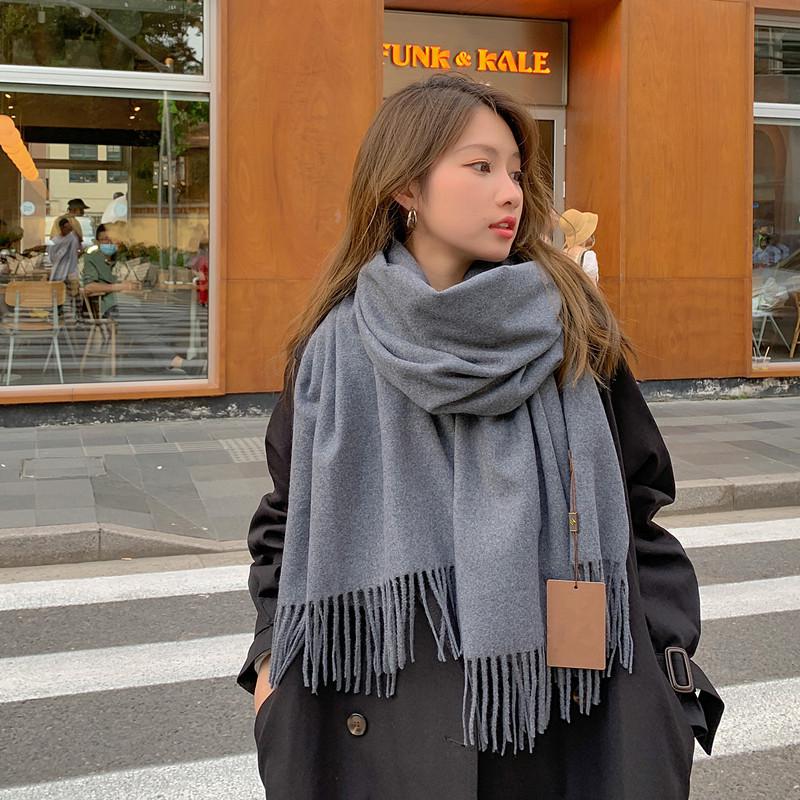 Women's Thickened Cashmere Wool Scarf - Versatile Autumn/Winter Shawl, Korean Style, White