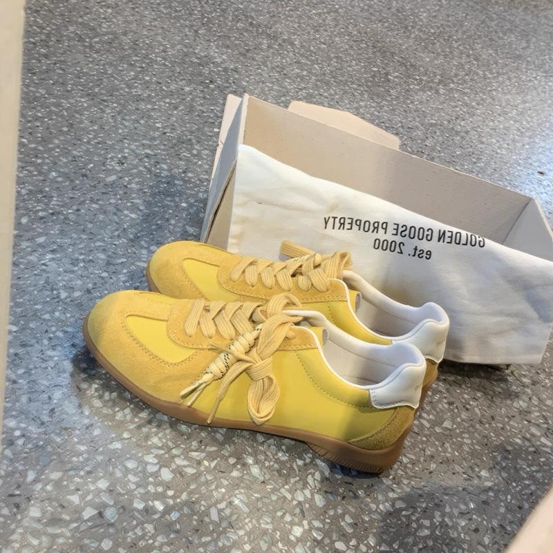 Cowhide Retro Platform German Training Shoes Women's New Knots and Laces Color Matching Casual Sports Shoes Heightening Forrest Gump Shoes Board Shoes