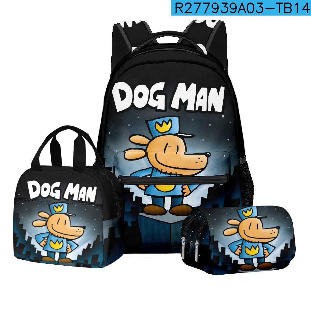 Detective Dog Man Student School Bag Backpack Lunch Bag Pencil Bag Three-Piece Set