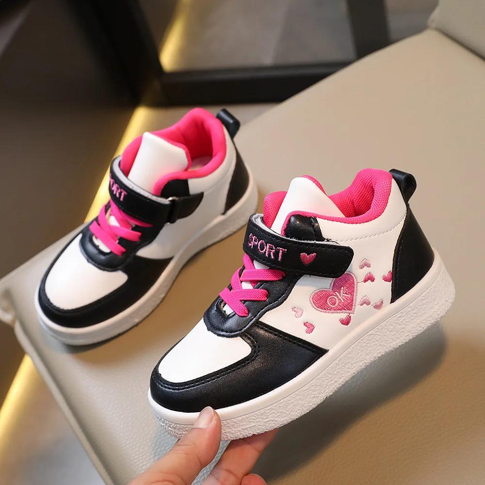 Girl's Sneakers Sweet Embroidered Children Tennis Shoes Fashion School Non-slip Versatile Kids Running Sports Shoes Hook Loop