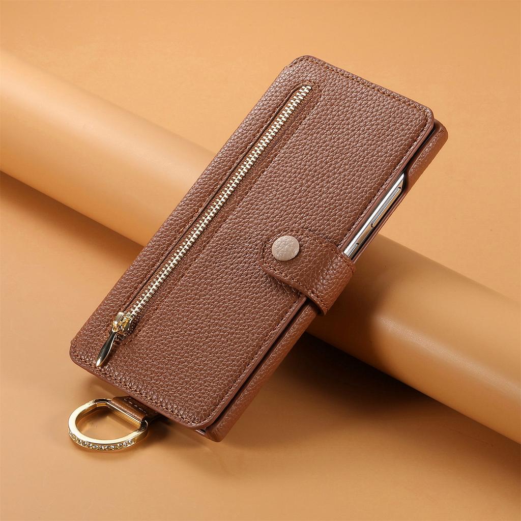 Wallet Flip Case for Samsung Galaxy S26 S24 S25 Ultra S23 FE S22 Plus A56 A55 A57 Leather Strap Card Slots Zipper Cover LSW-02