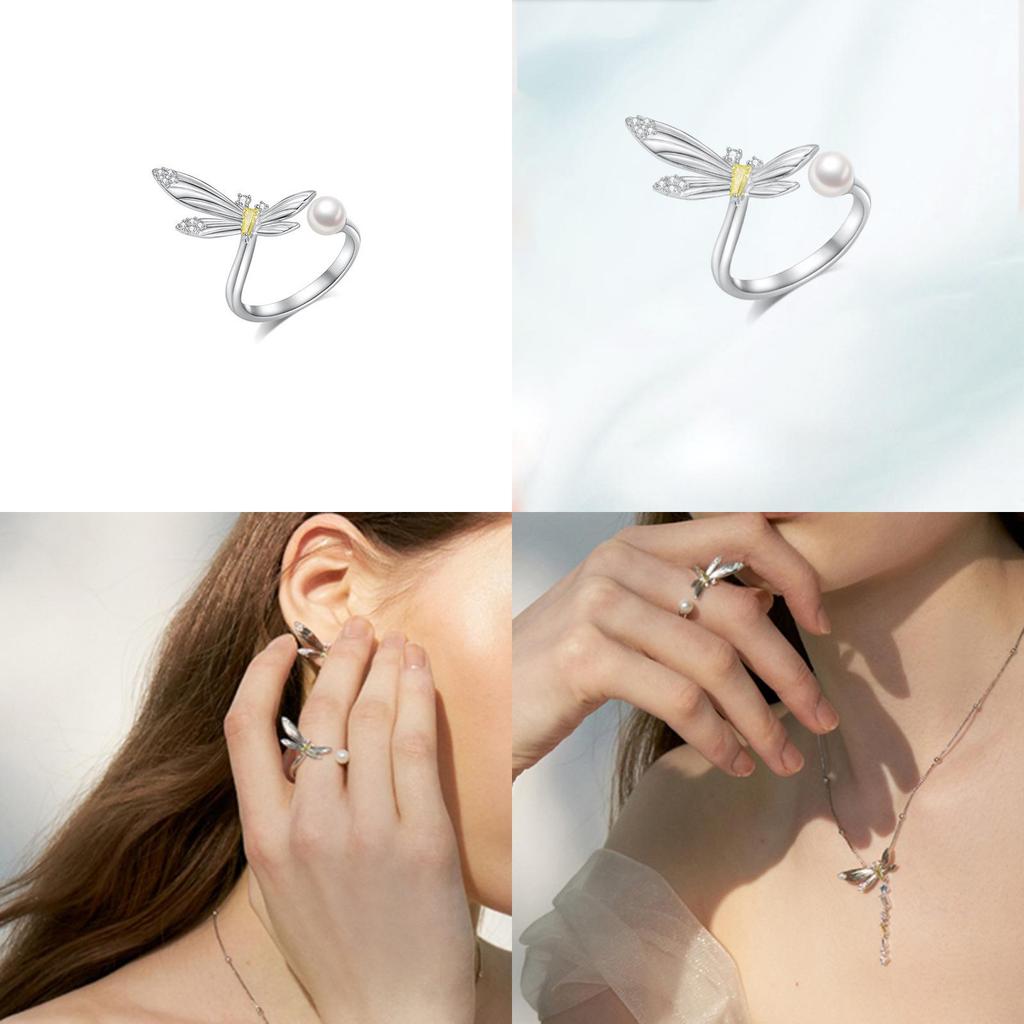 Classy Dragonfly Copper Pearl Ring For Women Stylish Geometric Design For Elegance Effortless