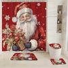 4-teiliges Badezimmer-Duschvorhang-Set Weihnachtsmann Badezimmervorhang mit 12 Haken Rutschfeste Teppiche Toilettendeckelmatte Badezimmer-Trennwand