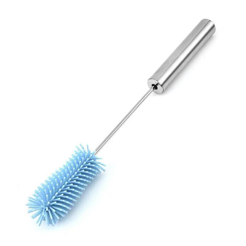 Spazzolino per biberon in silicone rotante a 360° con manico ispessito in acciaio inossidabile