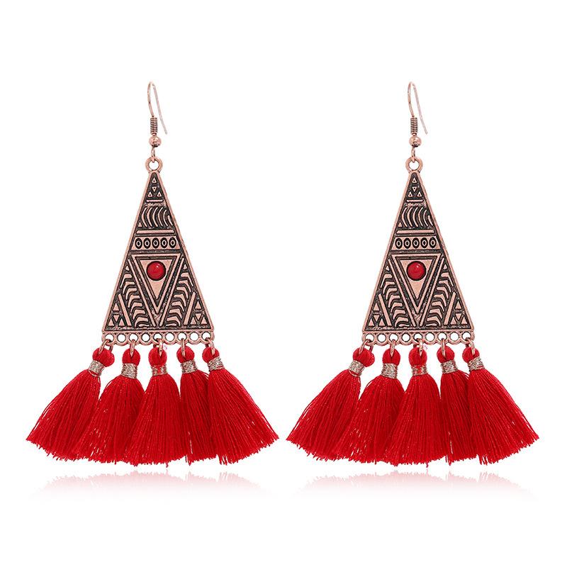 Vintage Bohemian Red Tassel Earrings Female Long Temperament Earrings Vacation Photography Bridal Earrings
