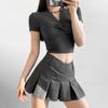 Pleated Mini Skirt Women Summer High Waist Wide Pleats Design Slim A-Line Black Shorts Skirts Female Korean Kawaii Y2K