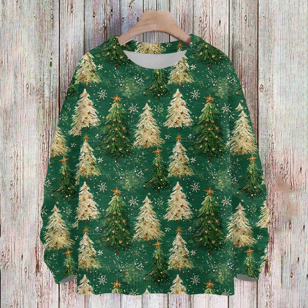 Ladies' Fashionable And Casual Christmas Cute Printed Round Neck Long Sleeved Knitted Yarn