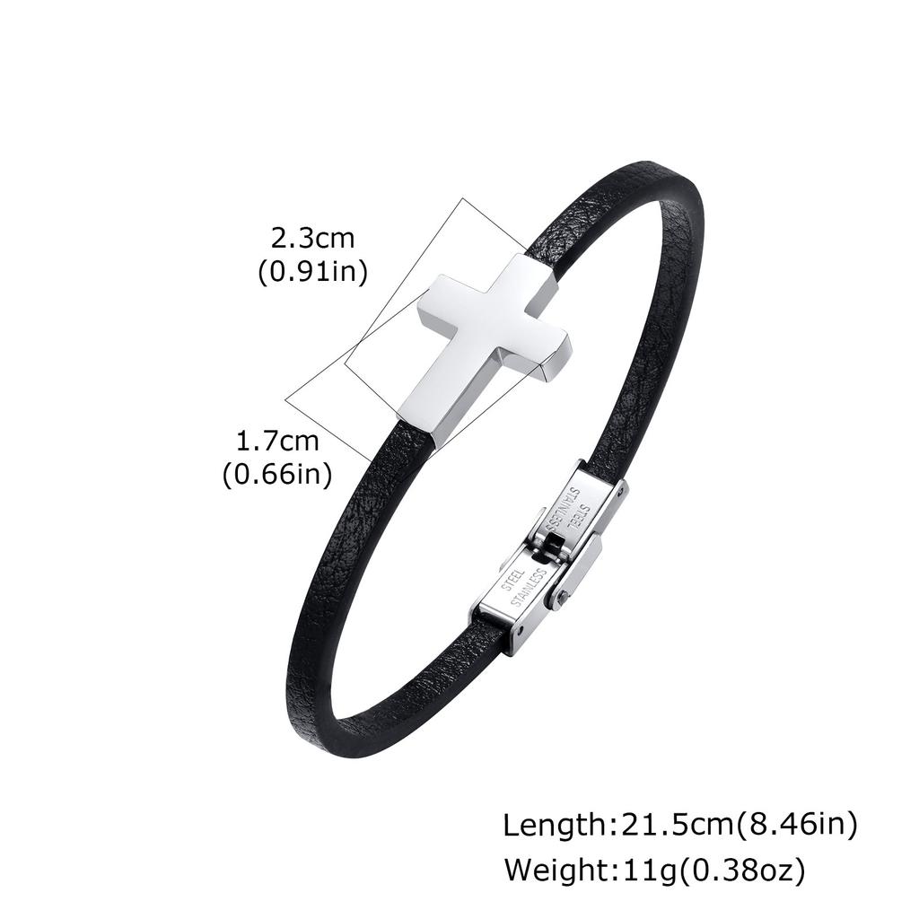 Cross Bracelet for Men Boys,Stainless Steel Cross Charm PU Leather Rope Bracelet,Casual Jewelry Gift
