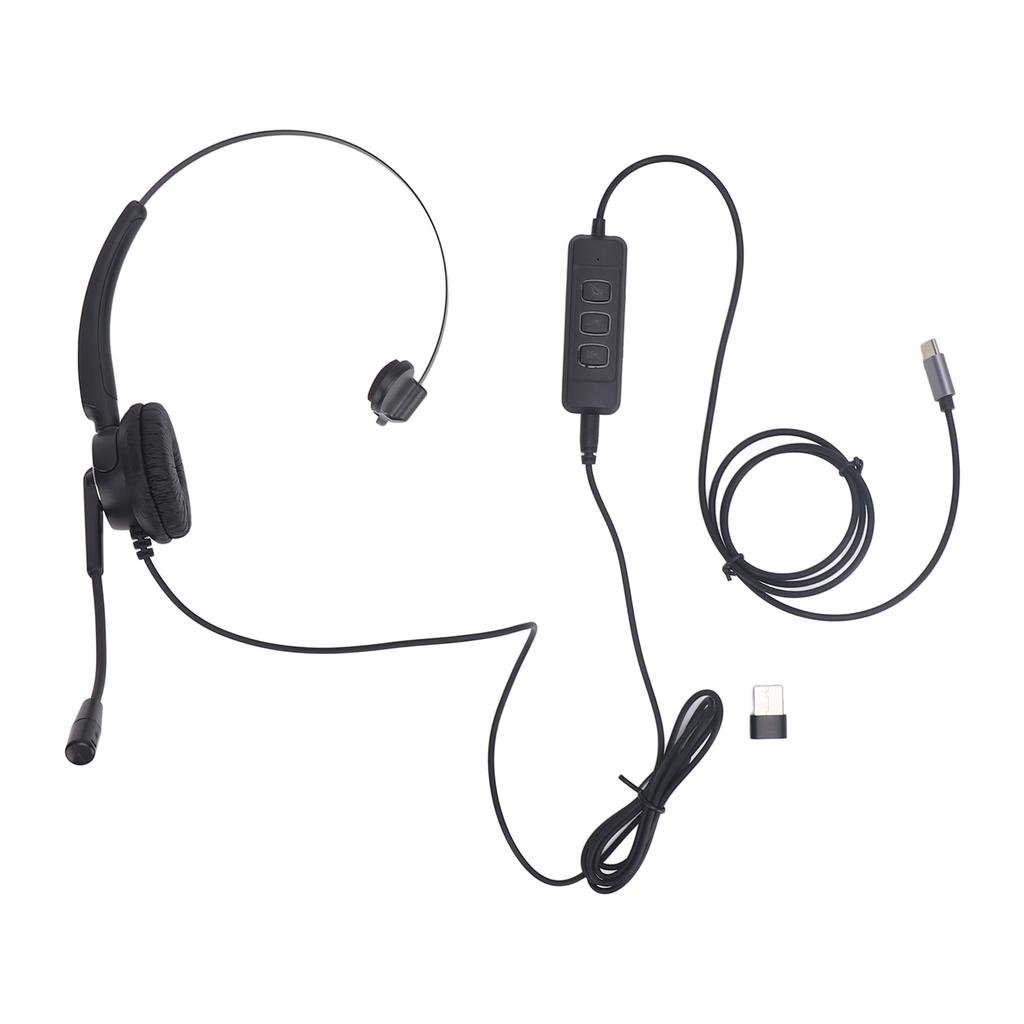 Telephone Headset with Noise Cancelling Microphone Single Ear Support USB C To USB 3.5mm Connector