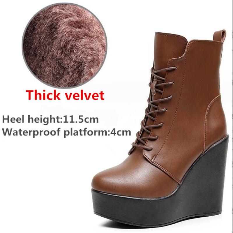 

Женские ботильоны из натуральной кожи, зимние женские плюшевые зимние сапоги, ботинки на платформе и танкетке, женские туфли на высоком каблуке, размер 33-43 38