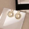 Vintage Circle Pearl Earrings for Women Unique Sunflower Design Retro Dangle Earrings