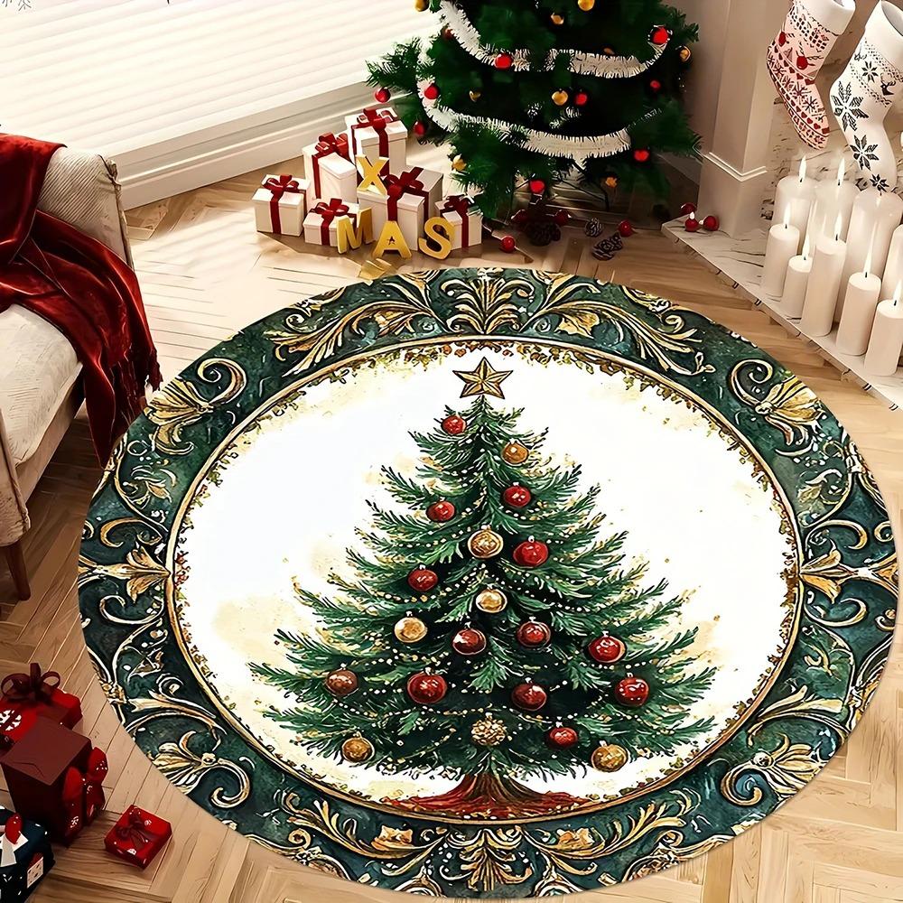 Christmas Round Rug  Decorate Your Home with Magical Christmas Tree and Santa Claus Designs  Bedroom Rug  New Year's Home Decor