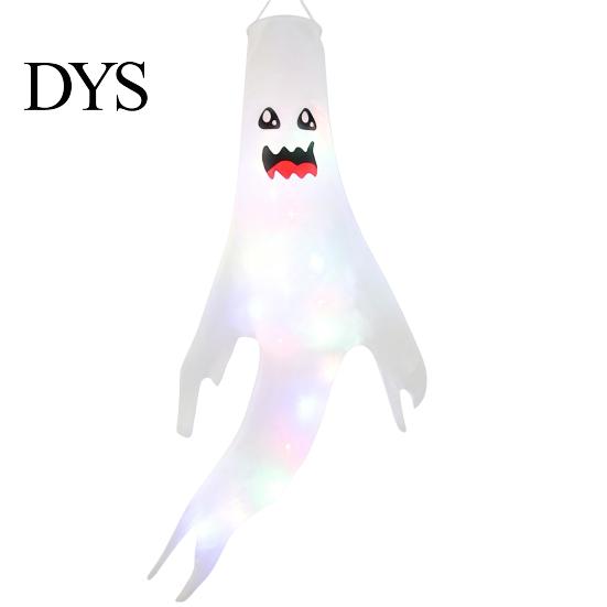 Cute Scary Ghost Decor 47 Inch Halloween Hanging Windsock with LED Lights, Luminous Flying Ghosts Illuminated Holiday Ornaments Flag Wind Socks