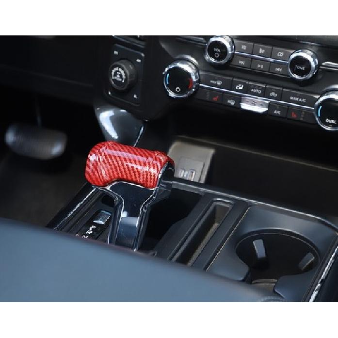 Gear Shift Head Knob Cover Trim Accessories For Ford F150 + Red Carbon Fiber