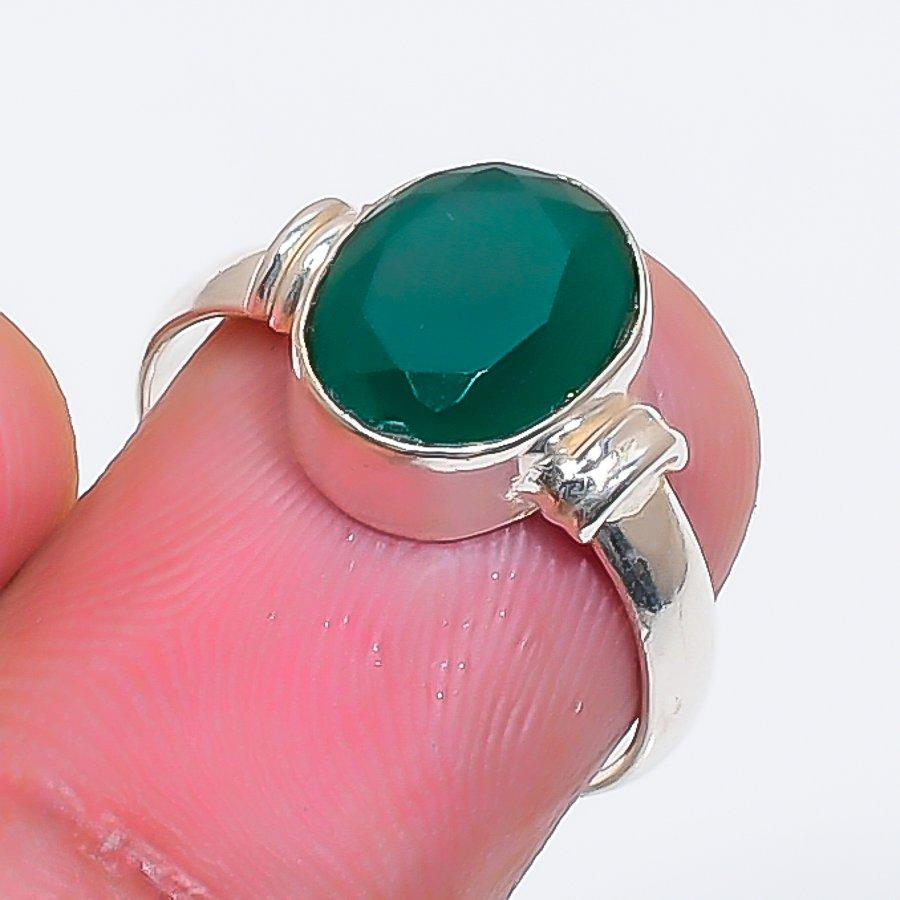 Natural Green Onyx Gemstone 925 Sterling Silver Jewelry Ring Size 6 ZS-1562