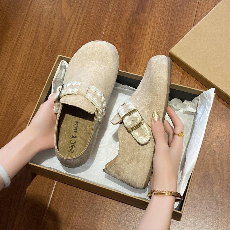 

[Youshilai] Retro Birkenstock Doudou shoes women s 2025 spring new one-pedal soft-soled lazy single shoes 40