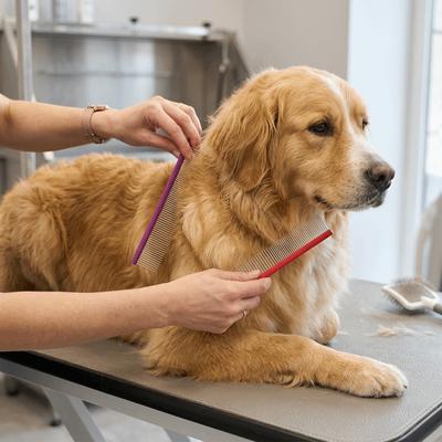 Metal Dog Grooming Comb Double Density Teeth Cat Hair Comb Pet Straight Comb  Dog Cat Grooming