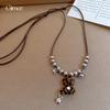 Autumn and Winter Wind Geometric Beaded Flocked Bear Pendant Necklace Accessories Women's Sweater Chain Necklace