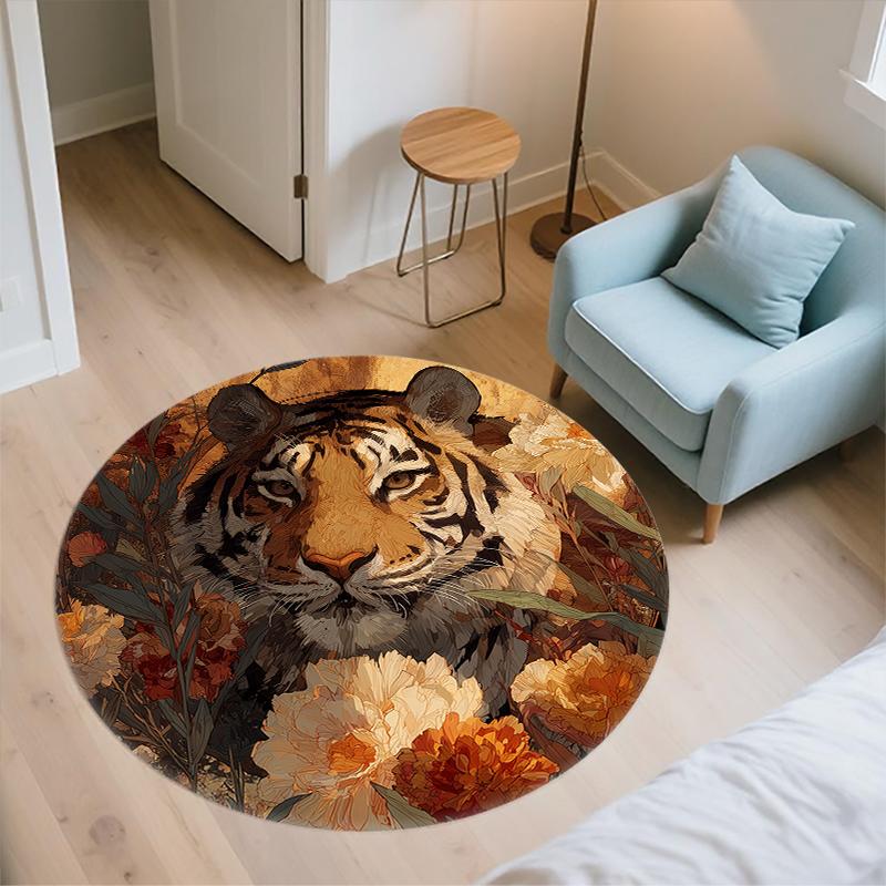 Tiger pattern round rug,Carpet Rug for Living Room Bedroom Sofa Playroom Decor,Non-slip Floor Mat,Holiday Gifts and Birthday Gifts