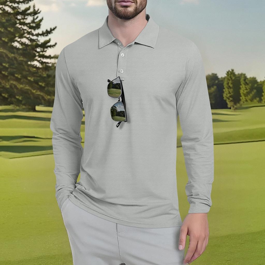 Men's Classic Golf  Shirts Ice Silk Breathable Long Sleeve  Performance Collar Shirts Lightweight Summer Casual Quick Dry Tee