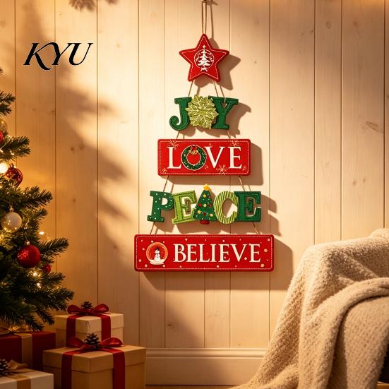 Holiday Home Decor Ornaments Rustic Wooden Hanging Pendant for Christmas Door, Decorative Festive Door Handle Decorations Sign Ornament with Hemp Rope