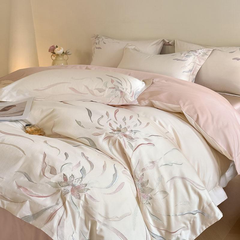 

Роскошный комплект постельного белья из 100% длинноволокнистого хлопка, 4 предмета, вышитая пододеяльник из 100% хлопка с простыней, ультрамягкий и гладкий для сна без одежды 1.5m Fitted Sheet Style