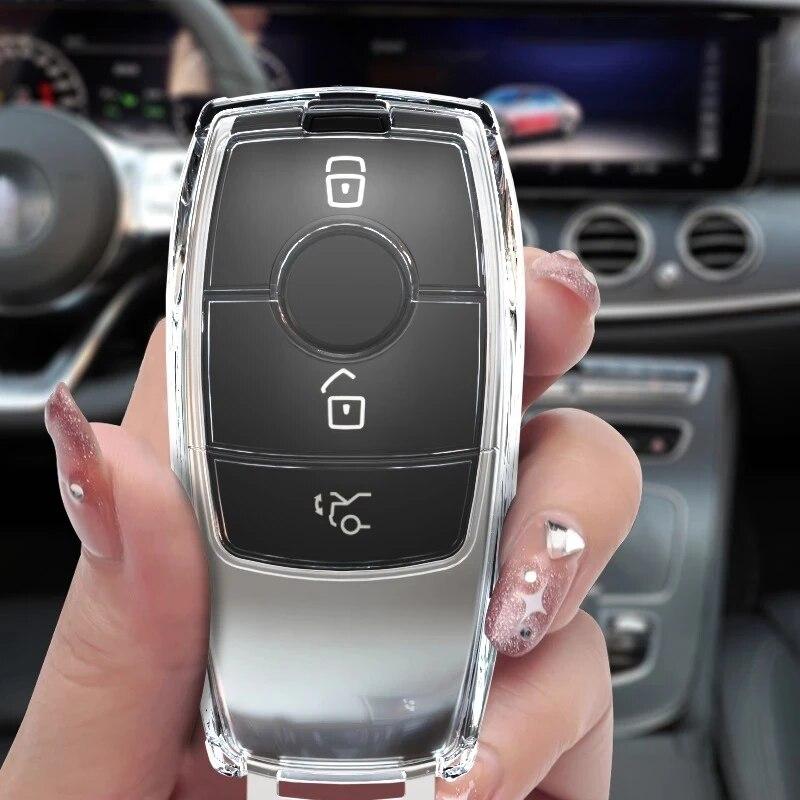Cover per chiave auto in fibra di carbonio, portachiavi, custodia protettiva in pelle, portachiavi per Mercedes Benz W203 W204 W212 CLK C180 E200 AMG C EClass