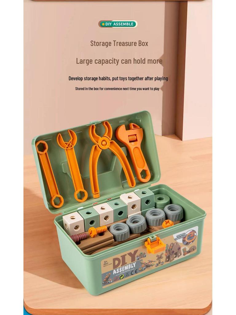 Children’s Interlocking Building Blocks Nut Assembly Tool Set, Pretend Play Screw Driving Repair Toy, Ages 3-6.