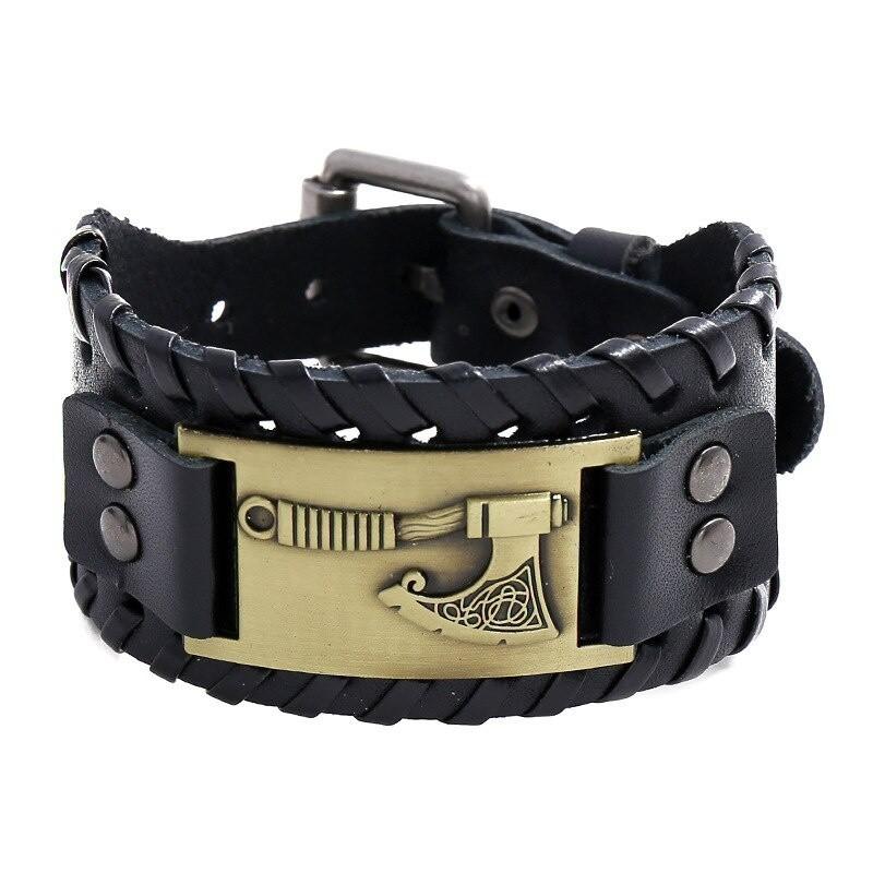 HNSP Wolf Rune Wrap Viking Leather Bracelet For Men Vintage Wide Bracelet Male  Accessory