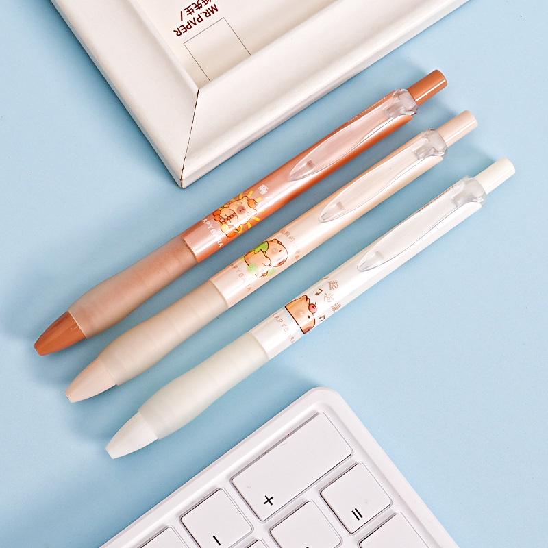 Cartoon Silent Press Gel Pen, 0.5mm Black Bullet Tip, Student-Friendly.