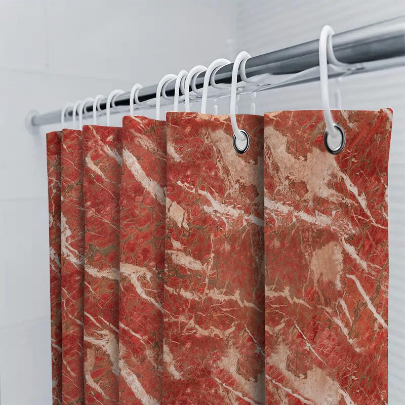 Red Marble Shower Curtain Bathroom Decorative Waterproof Fabric Shower Panel Liner Home Decor Customizable Size Option For Batht