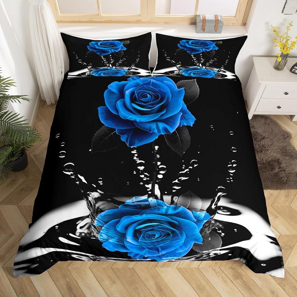 Rose Duvet Cover Twin King For Boys Girls Valentine's Day Gift Romantic Floral Bedding Set Water Flower Blossom Comforter Cover