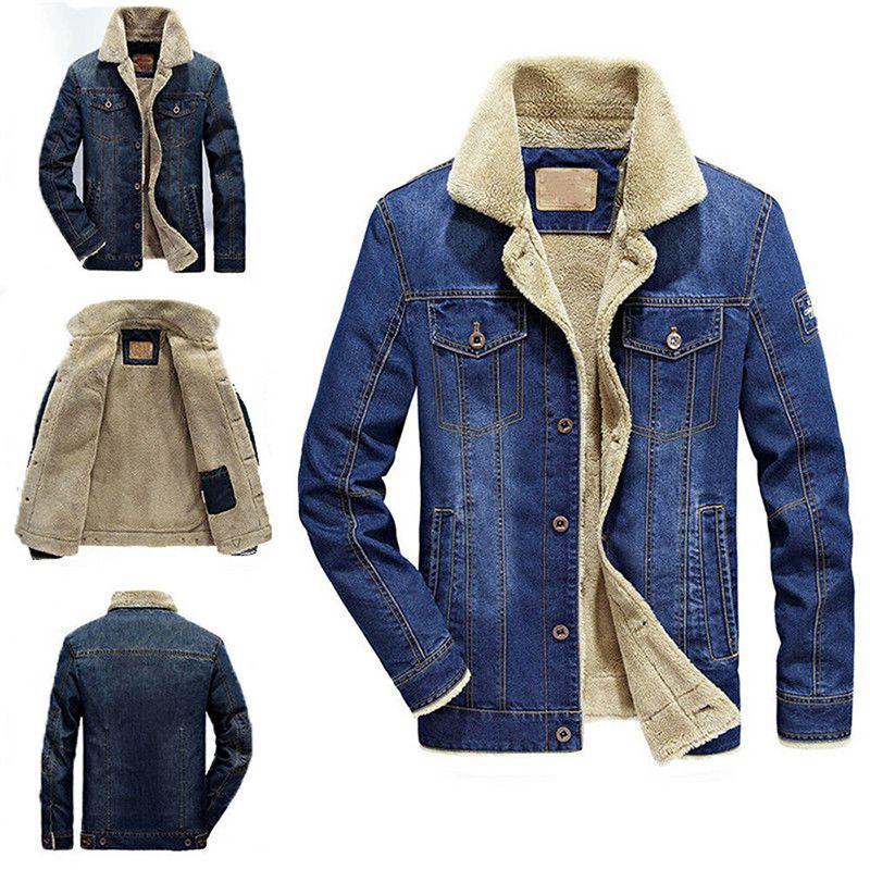 Jean Jacket Mens Fur Collar Lined Fashion Casual Denim Winter Warm M6xl Coat