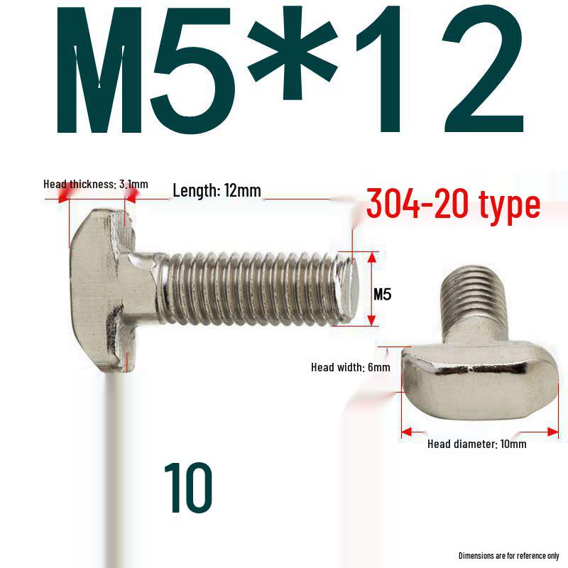304 Stainless Steel T-Slot T-Head Bolt for Aluminum Profiles (20/30/40/45)