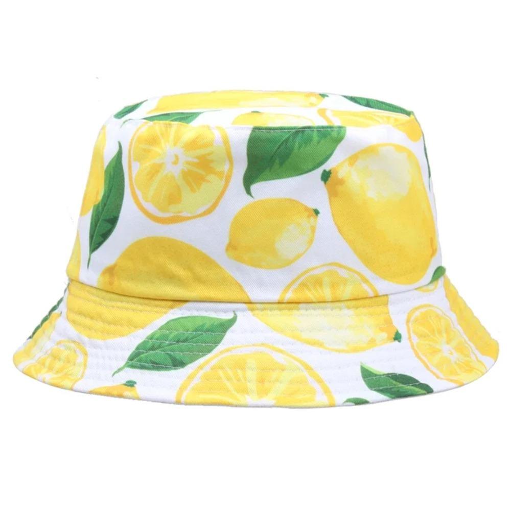 Sun Protection Bucket Hat Beach Leaf Lemon Printing Sunshade Cap Fisherman Hat  for Men Women