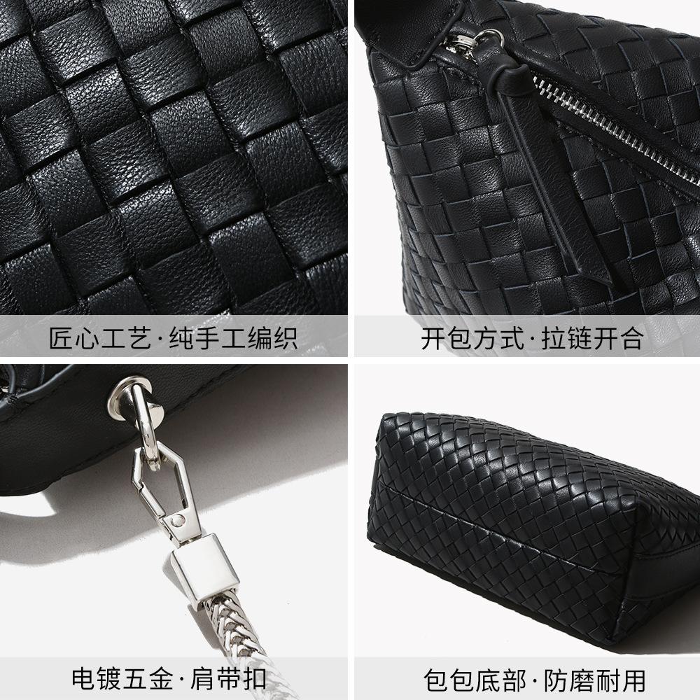 Lambskin Woven Bag, Genuine Leather Pillow Bag, Women's Retro Commuting, High-end Handbag, Large-capacity Messenger Shoulder Bag.