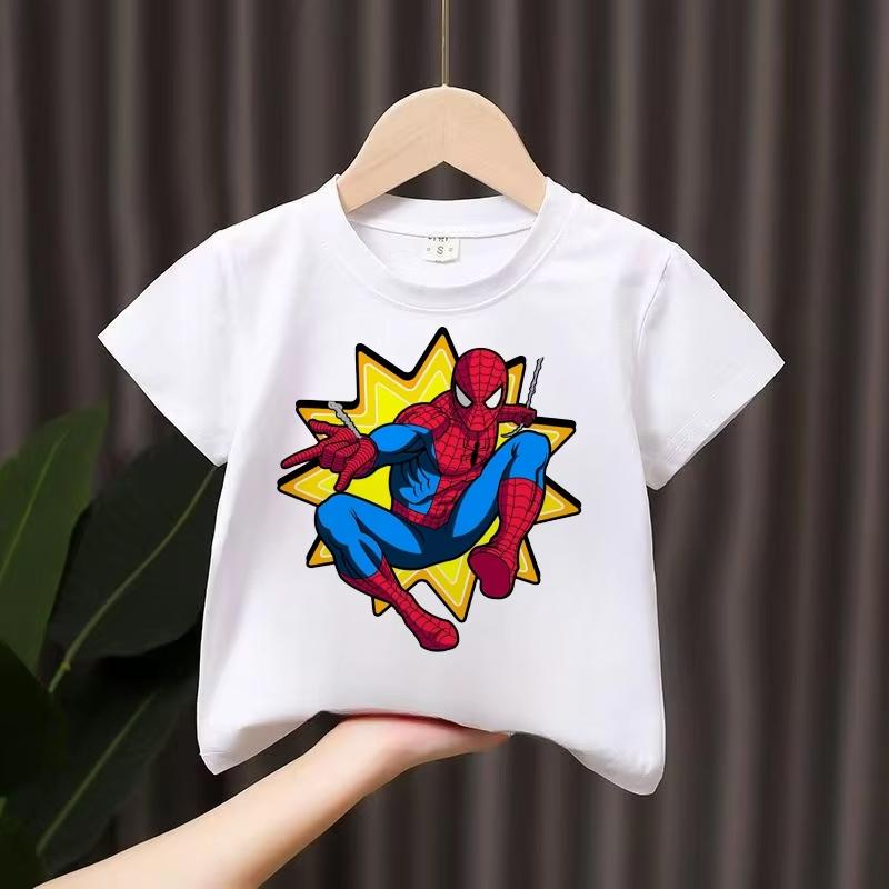

Summer Marvel Children s T-shirt, Pure Cotton Short Sleeved Cartoon Pattern Top Casual and Fashionable Parent-child Outfit 140