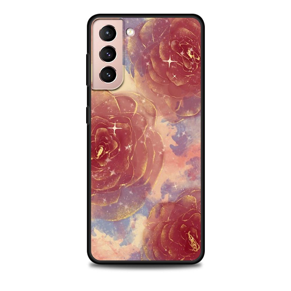 Rose Flower Painting Case for Samsung Galaxy S20 FE S22 S23 Ultra S21 S10 Lite S9 S8 Plus S7 Edge Black Soft Silicon Phone Cover