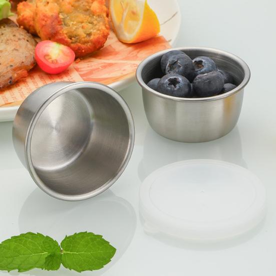 1/6Pcs Salad Dressing Containers 40ml Stainless Steel Sauce Cup Reusable Leak-Proof Condiment Sauce Dip Containers with Silicone Lids
