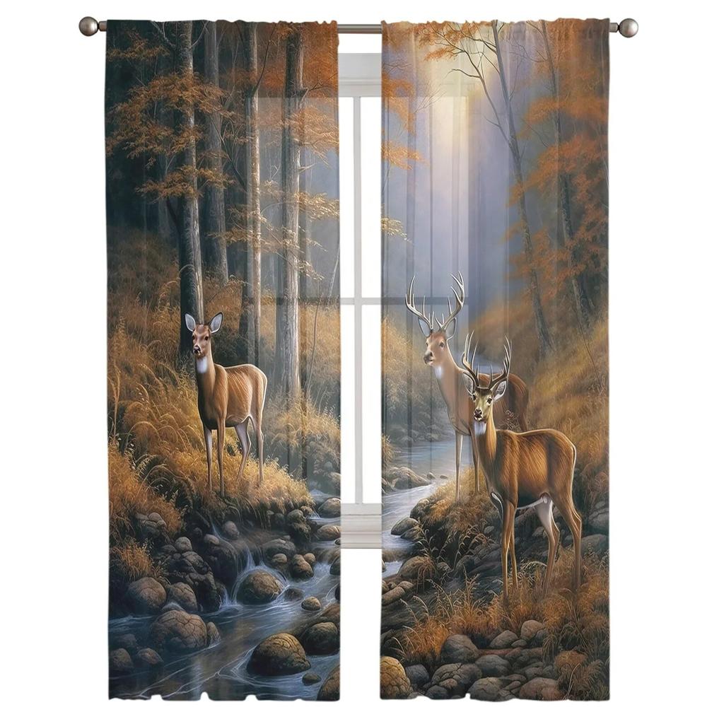 Forest Deer Creek Tulle Curtains For Living Room Sheer Curtain For Bedroom Window Blinds Voile Curtains