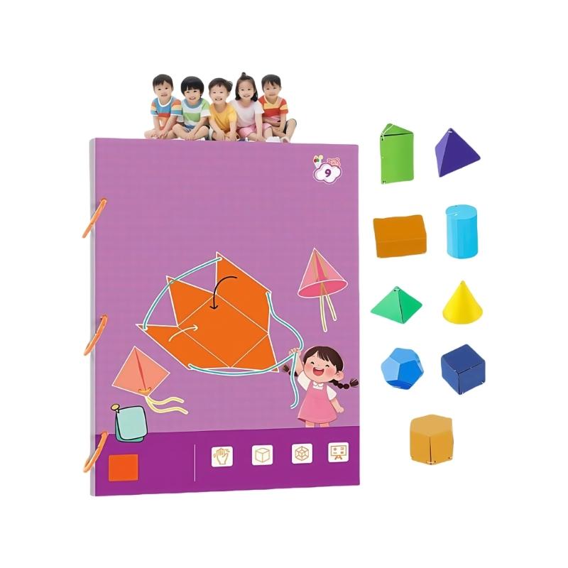 Pull String Geometry Learning Book Toddler Math Educational Activity Book With Folding Geometric Models for Preschooler